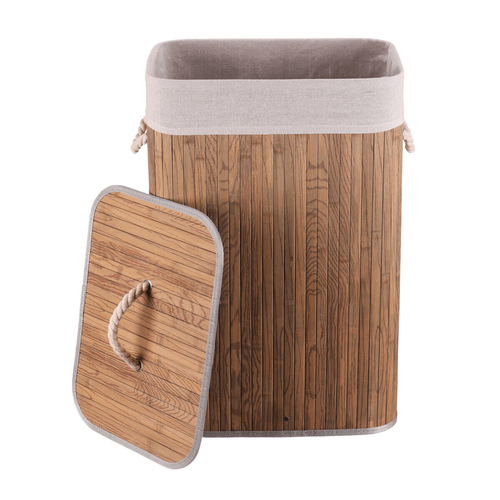 Koš prádelní - bambusový, s víkem, tmavě šedý