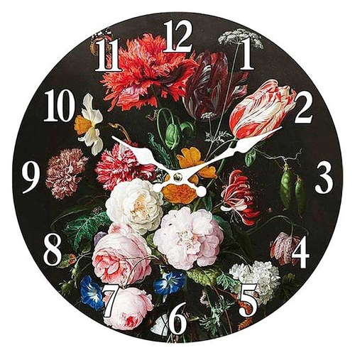 Hodiny nástěnné - pr. 34 cm, MDF, květinový motiv