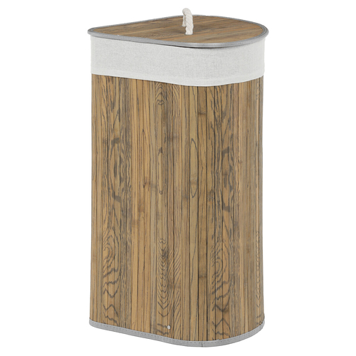 Koš prádelní - bambusový, rohový s víkem, tmavě šedý