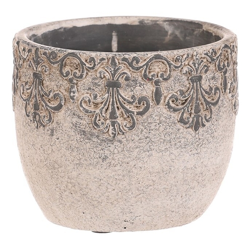 Obal na květiny - beton, ozdobné ornamenty, šedý