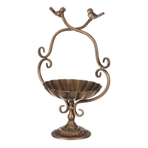 Krmítko/pítko - kovový stojan, s ptáčky, barva měděná