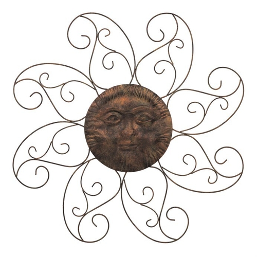 Slunce - kovová nástěnná dekorace, barva měděná