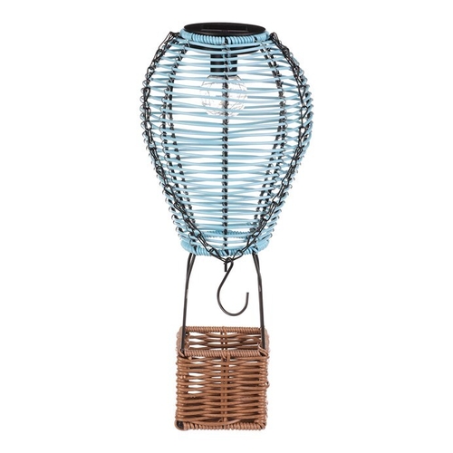 Lucerna - umělý ratan a kov, balón, LED osvětl, vel. L, modro-hnědá
