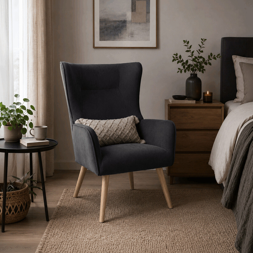 Křeslo ušák, šedá, manšestrová látka, AK-314 GREY2