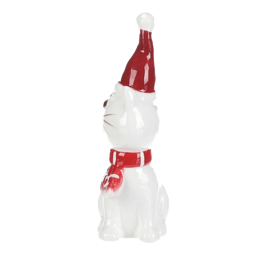 Kočka se šálou - keramická figurka, vel. M, červeno-bílý