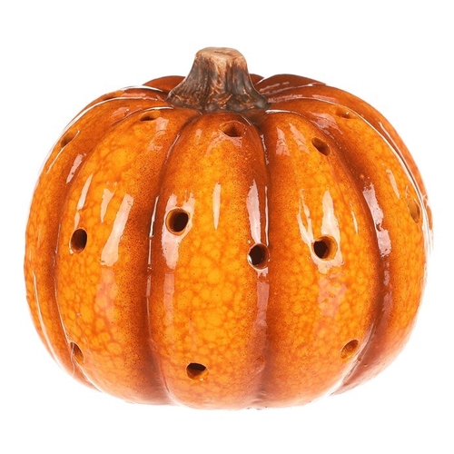 Dýně s otvory - keramika, LED osvětlení, žlutá