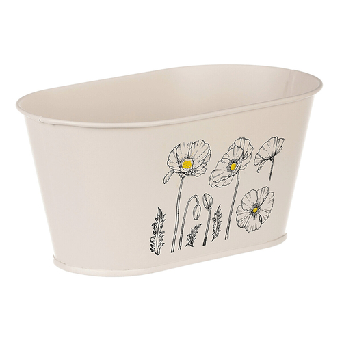 Truhlík kovový - motiv kvetoucího máku, krémový