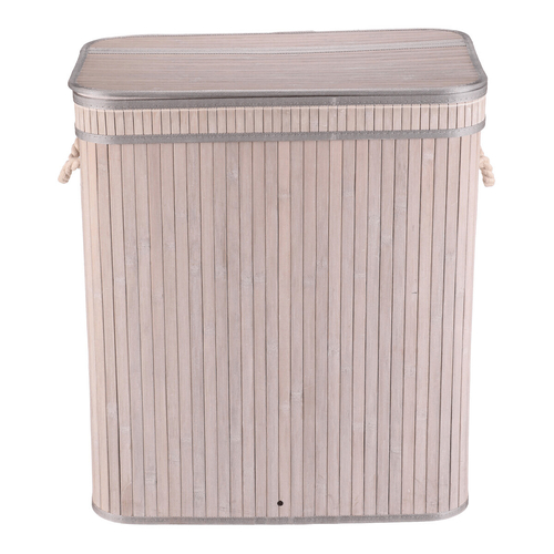 Koš prádelní - bambusový, s víkem, šedý