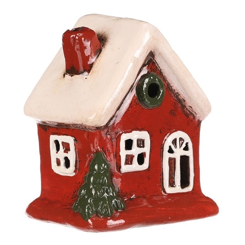 Domeček keramický - LED osvětlení, červený s bílou střechou