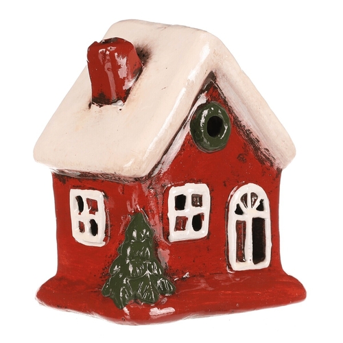 Domeček keramický - LED osvětlení, červený s bílou střechou