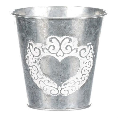 Obal kovový - dekor srdce, barva stříbrno-bílá