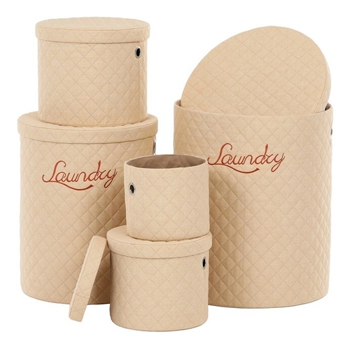 Koš prádelní - látka, kulatý, béžový, cena za sadu 5 ks