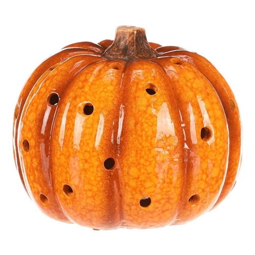 Dýně s otvory - keramika, LED osvětlení, žlutá