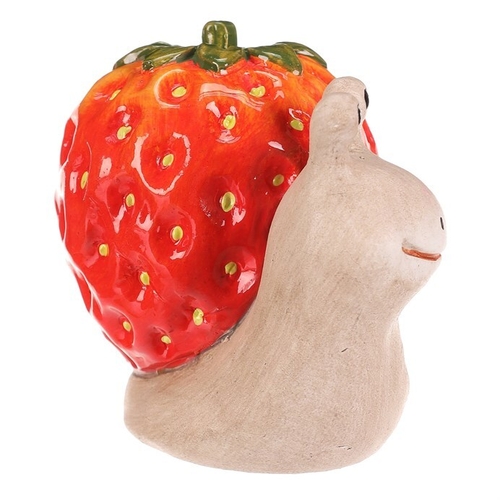 Šnek jahodový - keramická figurka, barva krémovo-červená