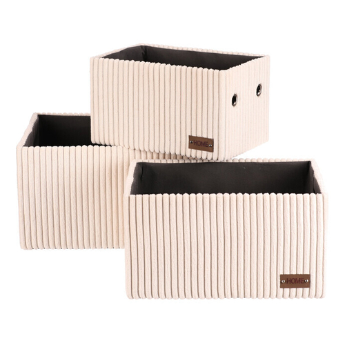 Koš regálový - manšestrový potah, krémový, cena za sadu 3 ks