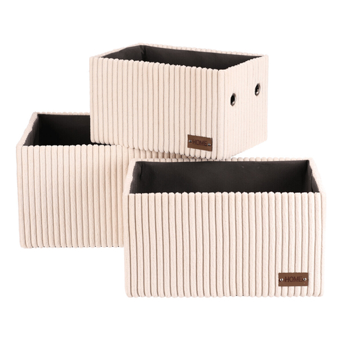 Koš regálový - manšestrový potah, krémový, cena za sadu 3 ks