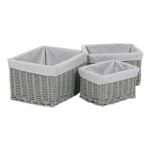 Koš regálový - proutěný, šedý s látkou, cena za sadu 3 ks