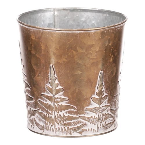 Obal z kovu na květiny, v  měděné barvě s kapradím.