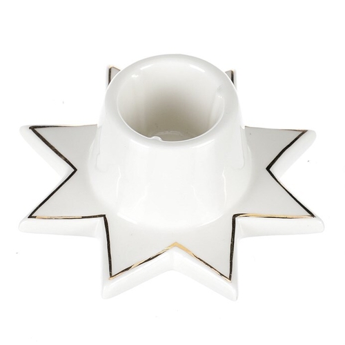 Svícen na kónickou svíčku - porcelán, tvar hvězdy, bílý