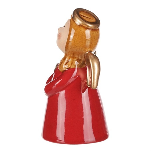 Anděl - keramická figurka, červená se zlatými křídly