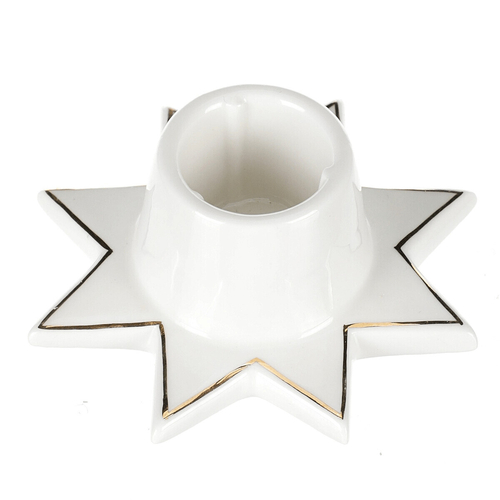 Svícen na kónickou svíčku - porcelán, tvar hvězdy, bílý