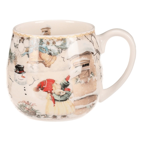 Hrnek malovaný v dárkové dóze - zimní motiv, porcelán, barevný
