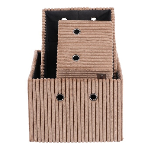 Koš regálový - manšestrový potah, hnědý, cena za sadu 3 ks