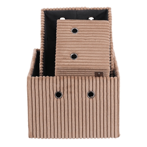 Koš regálový - manšestrový potah, hnědý, cena za sadu 3 ks