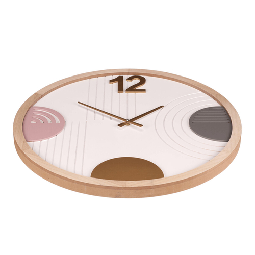 Hodiny nástěnné - pr. 60 cm, MDF a dřevěný rám, barevné kruhy