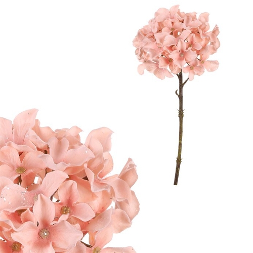 Hortenzie - umělá řezaná květina, růžová se třpytkami