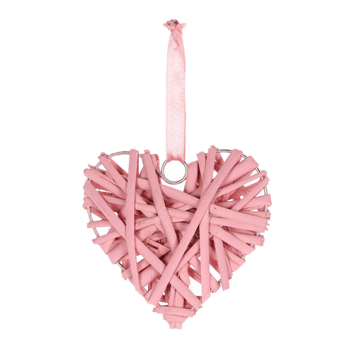 Srdce proutěné - závěsná dekorace, barva růžová