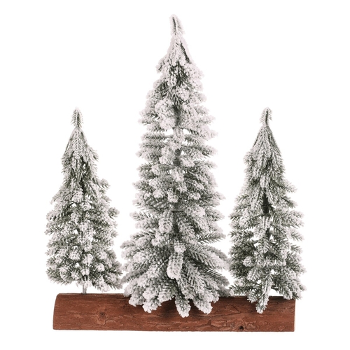 Smrk na špalku - trojice, mini, 34 cm, zelená, zasněžená
