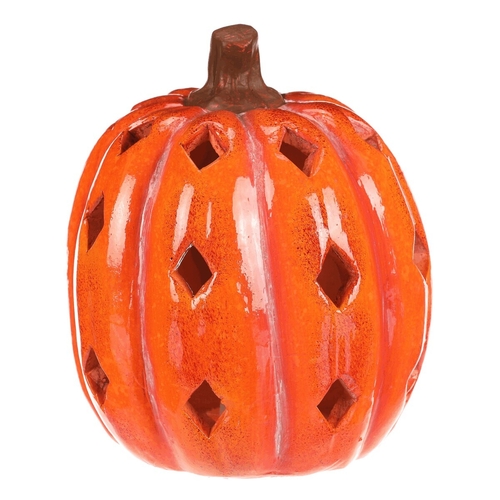 Dýně s otvory - keramika, LED osvětlení, oranžová