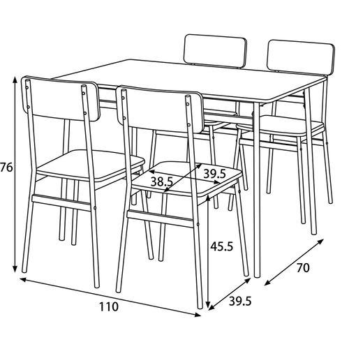 Jídelní set s 4 židlemi, 110x70x76cm, mdf, divoký dub, AUT-O2156 OAK