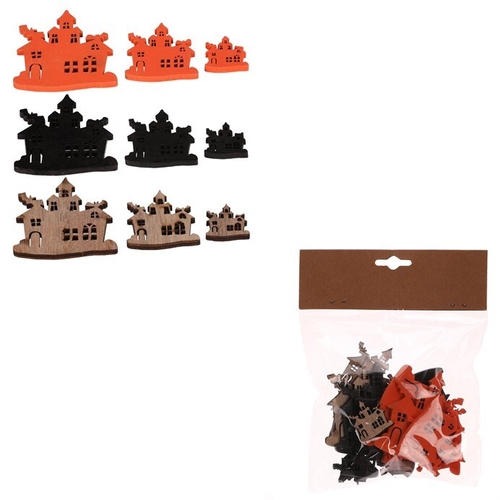 Strašidelné domečky - dřevo, mix 3 barev a vel., cena za balení (18 ks)
