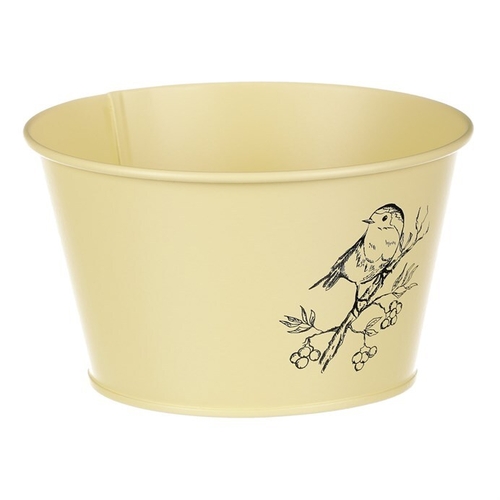 Obal kovový - nízký, motiv ptáčka, barva žlutá
