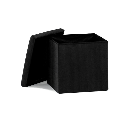 Taburet s úložným prostorem, černá, manšestrová látka, TAB-471 BK6