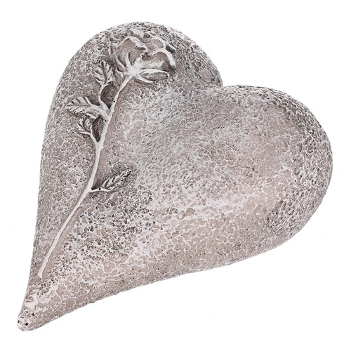 Srdce s růží - pietní dekorace, polyresin, šedá