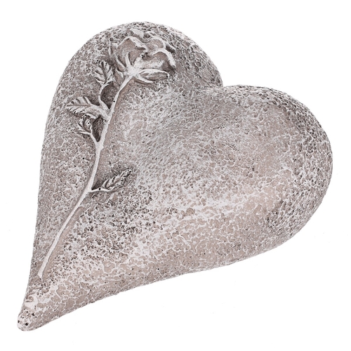 Srdce s růží - pietní dekorace, polyresin, šedá