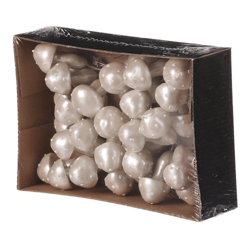 Houby na drátku, barva bílá perleť, cena za balení (36 ks)