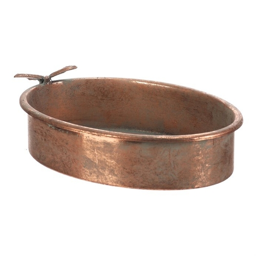 Tác kovový - oválný s motýlem, barva měděná