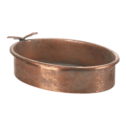 Tác kovový - oválný s motýlem, barva měděná