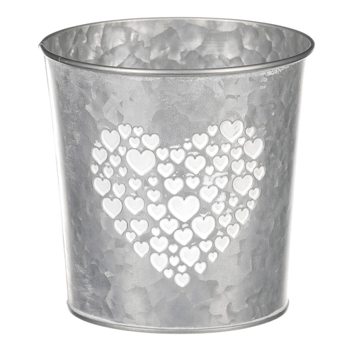 Obal z kovu na květiny, v zinkové barvě se srdcem.