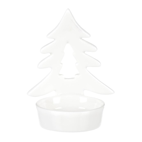 Svícen na kónickou svíčku - porcelán, se stromečkem, bílý