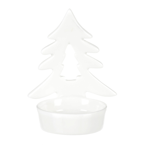 Svícen na kónickou svíčku - porcelán, se stromečkem, bílý