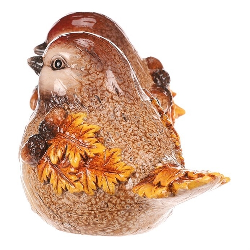 Ptáček keramický - s lístky a žaludy, žluto-hnědý, mix 2, cena za 1 ks