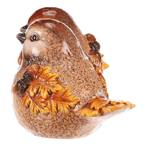 Ptáček keramický - s lístky a žaludy, žluto-hnědý, mix 2, cena za 1 ks