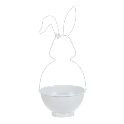 Obal na květiny - kovový, tvar zajíce, bílý, cena za sadu 2 ks