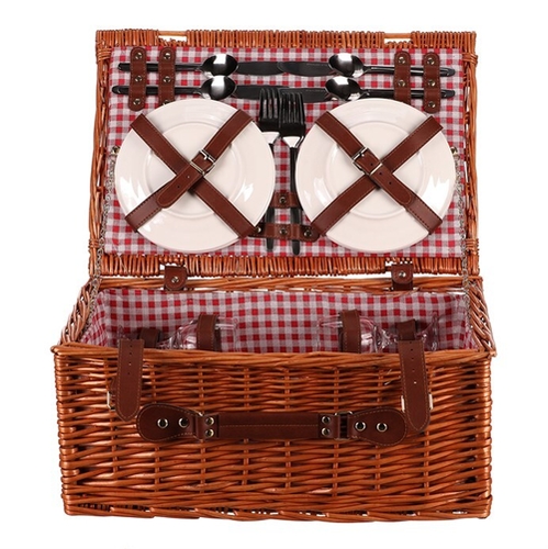 Koš piknikový - s vybavením pro 4 osoby, proutěný, barva hnědá