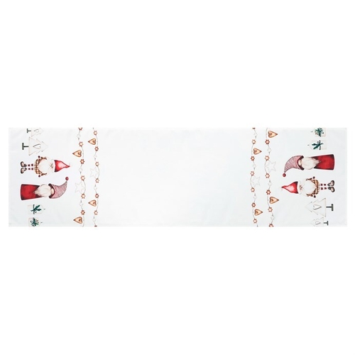 Běhoun bílý - vánoční, okraje se skřítky, 100% polyester, 40 x 150 cm